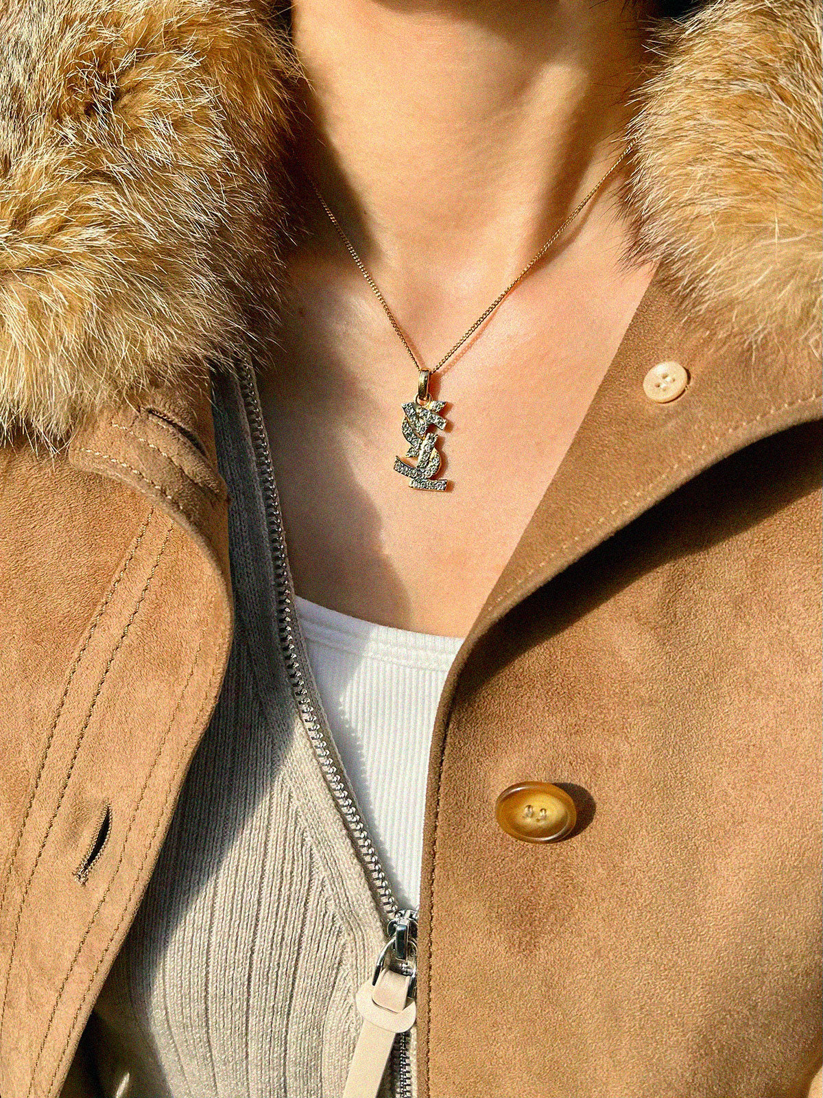 Rhinestone Logo Necklace Gold