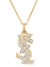 Rhinestone Logo Necklace Gold