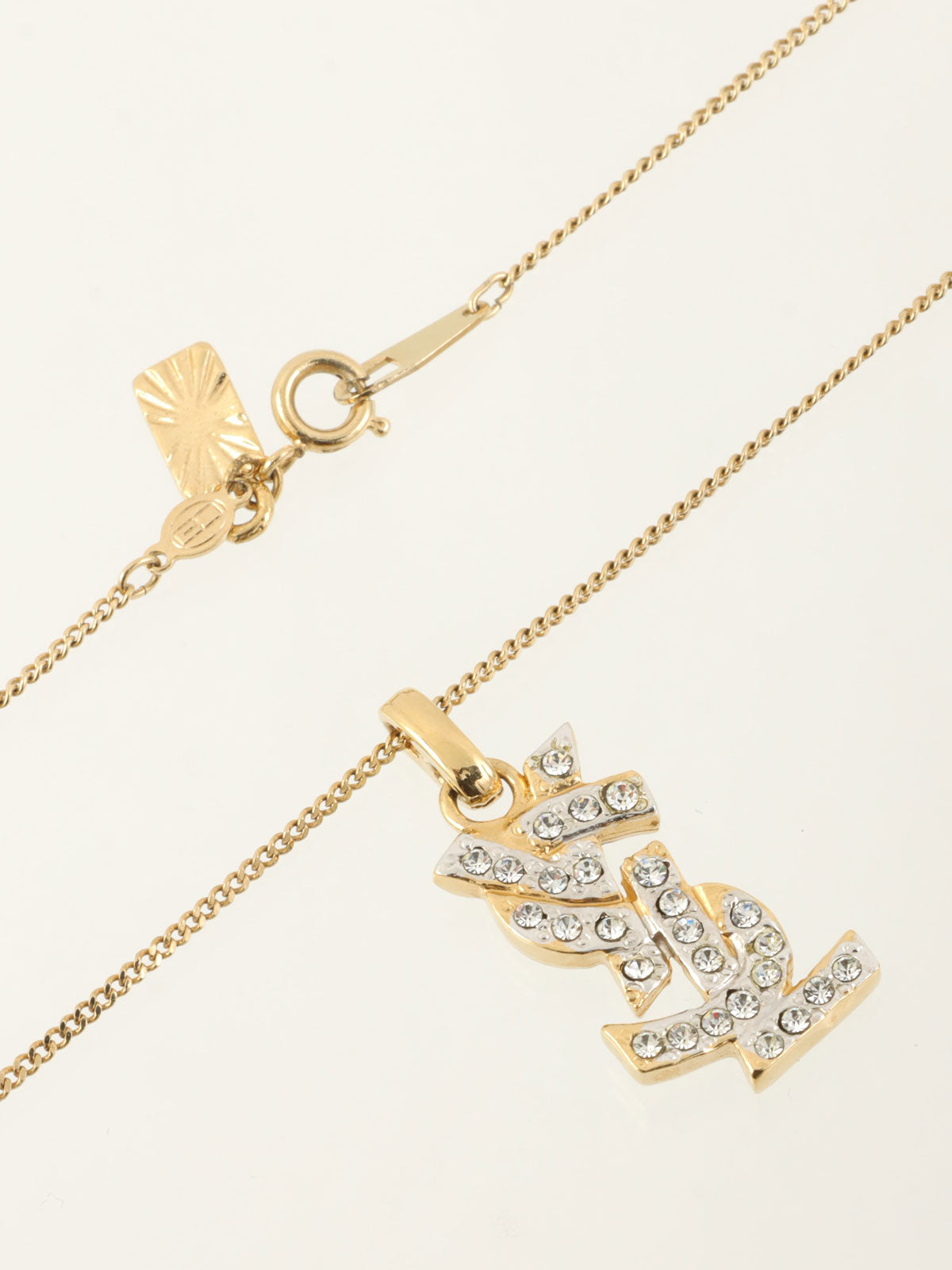 Rhinestone Logo Necklace Gold