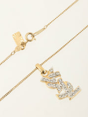 Rhinestone Logo Necklace Gold