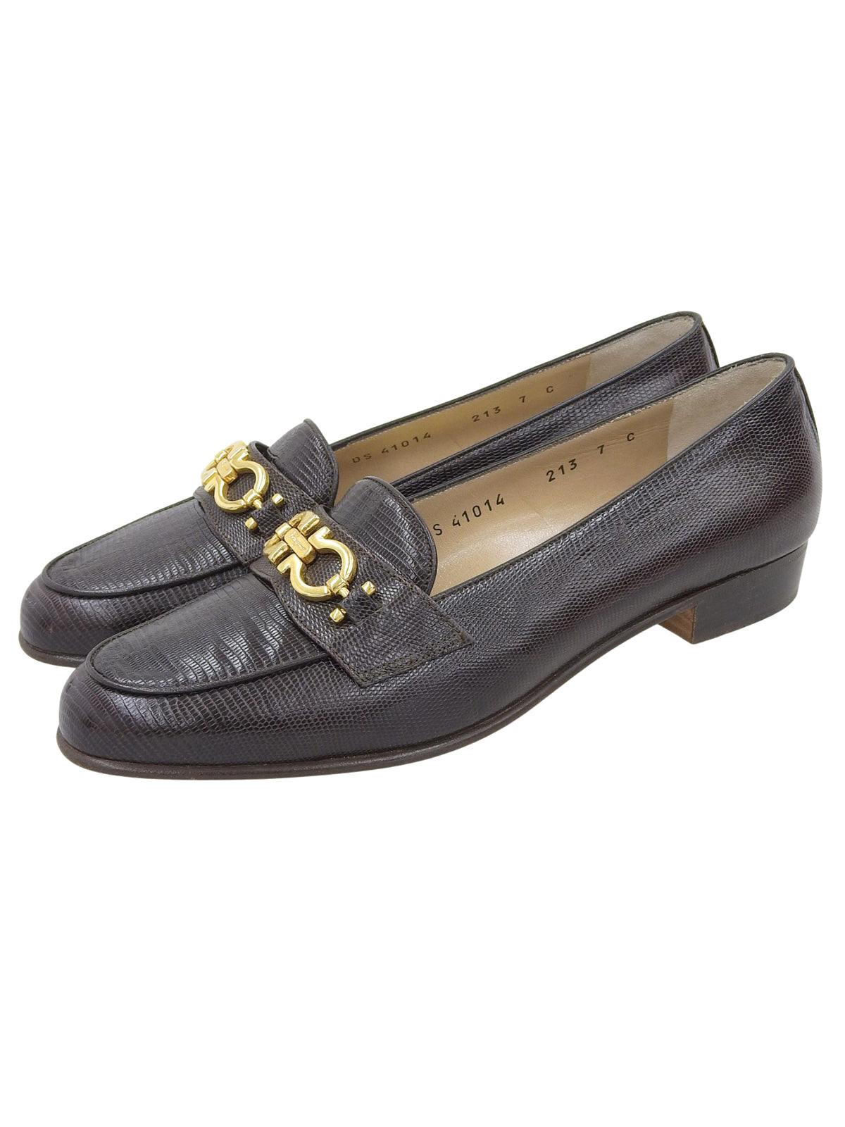 Gancini Plate Loafers in Dark Brown