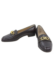 Gancini Plate Loafers in Dark Brown