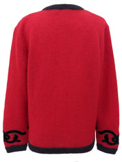 ウールデザインカーディガン レッド/ブラック