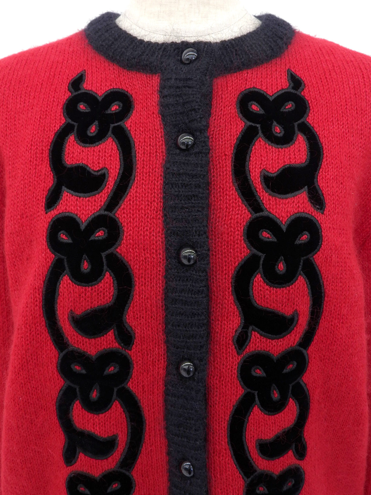 ウールデザインカーディガン レッド/ブラック