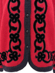 ウールデザインカーディガン レッド/ブラック