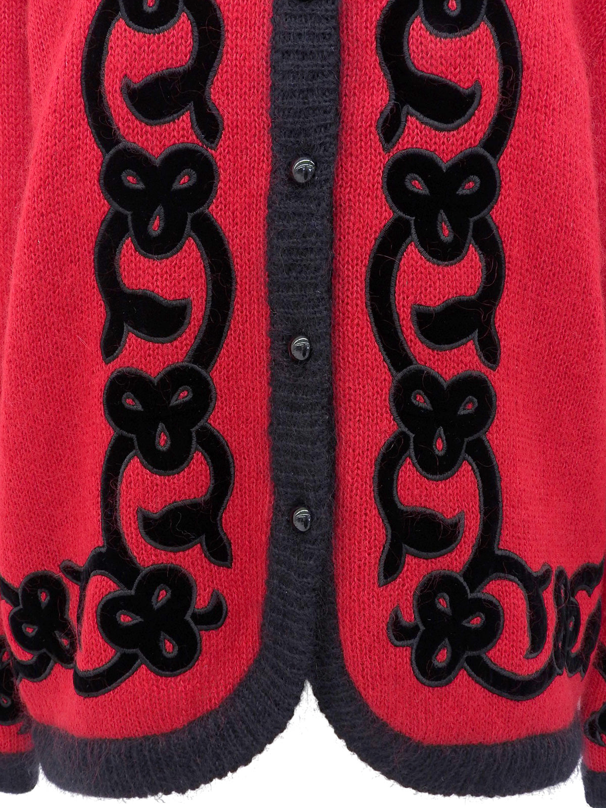 ウールデザインカーディガン レッド/ブラック