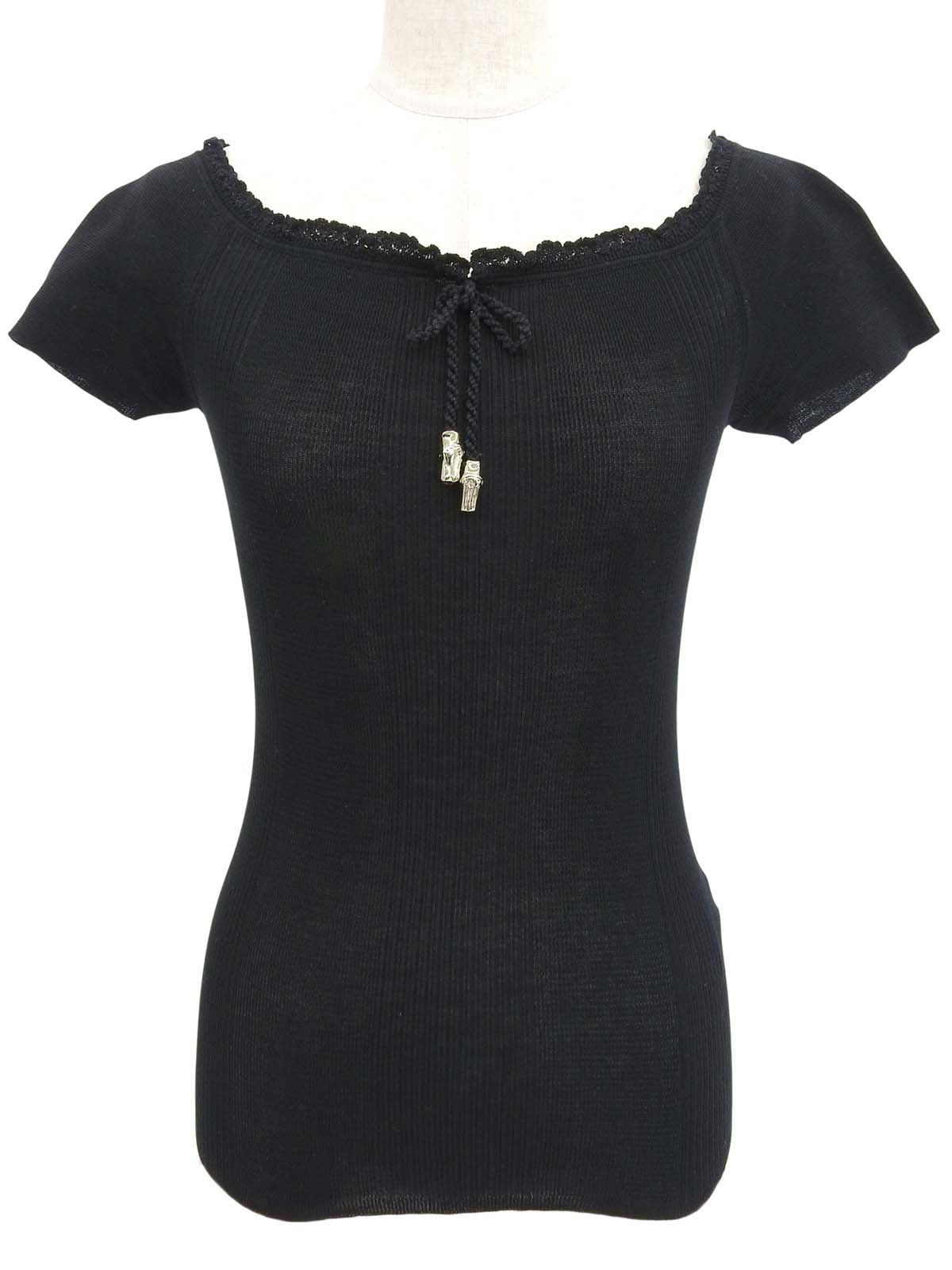 ニットハーフスリーブトップス ブラック