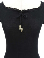 Knit short sleeve top in black