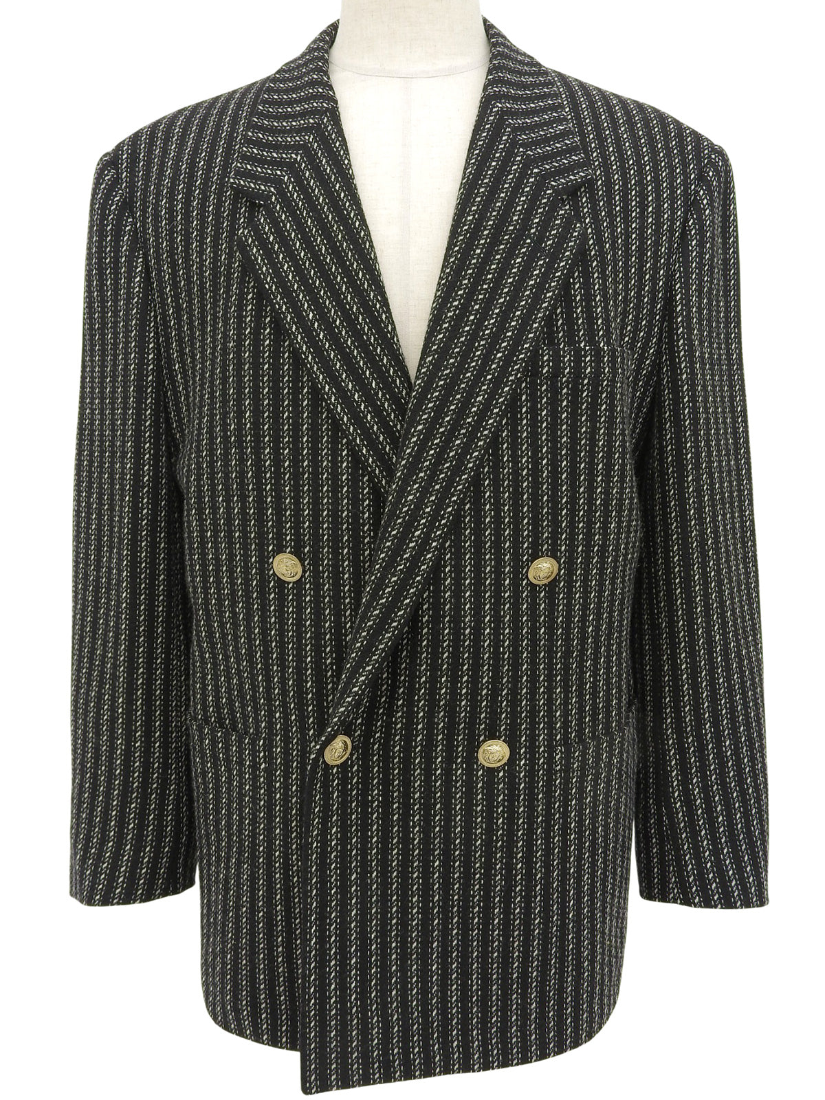 ストライプパターンメデューサボタンジャケット ブラック