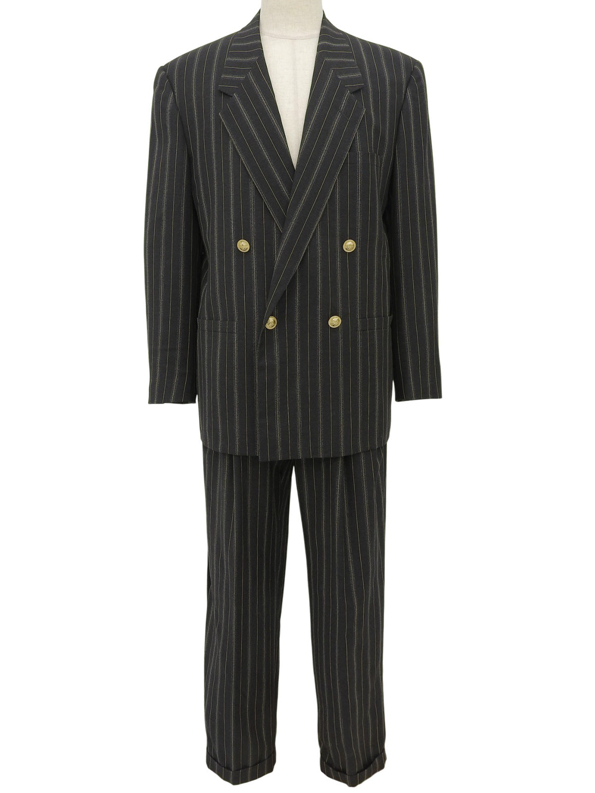 ストライプメデューサボタンダブルブレストセットアップ ダークグリーン