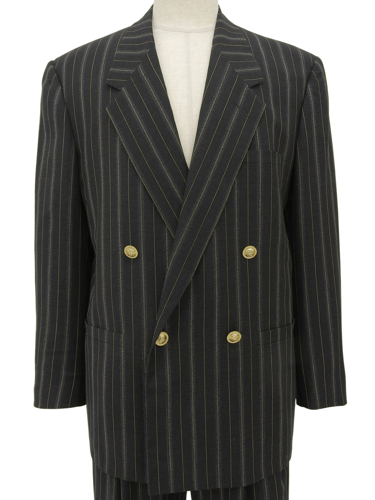 ストライプメデューサボタンダブルブレストセットアップ ダークグリーン