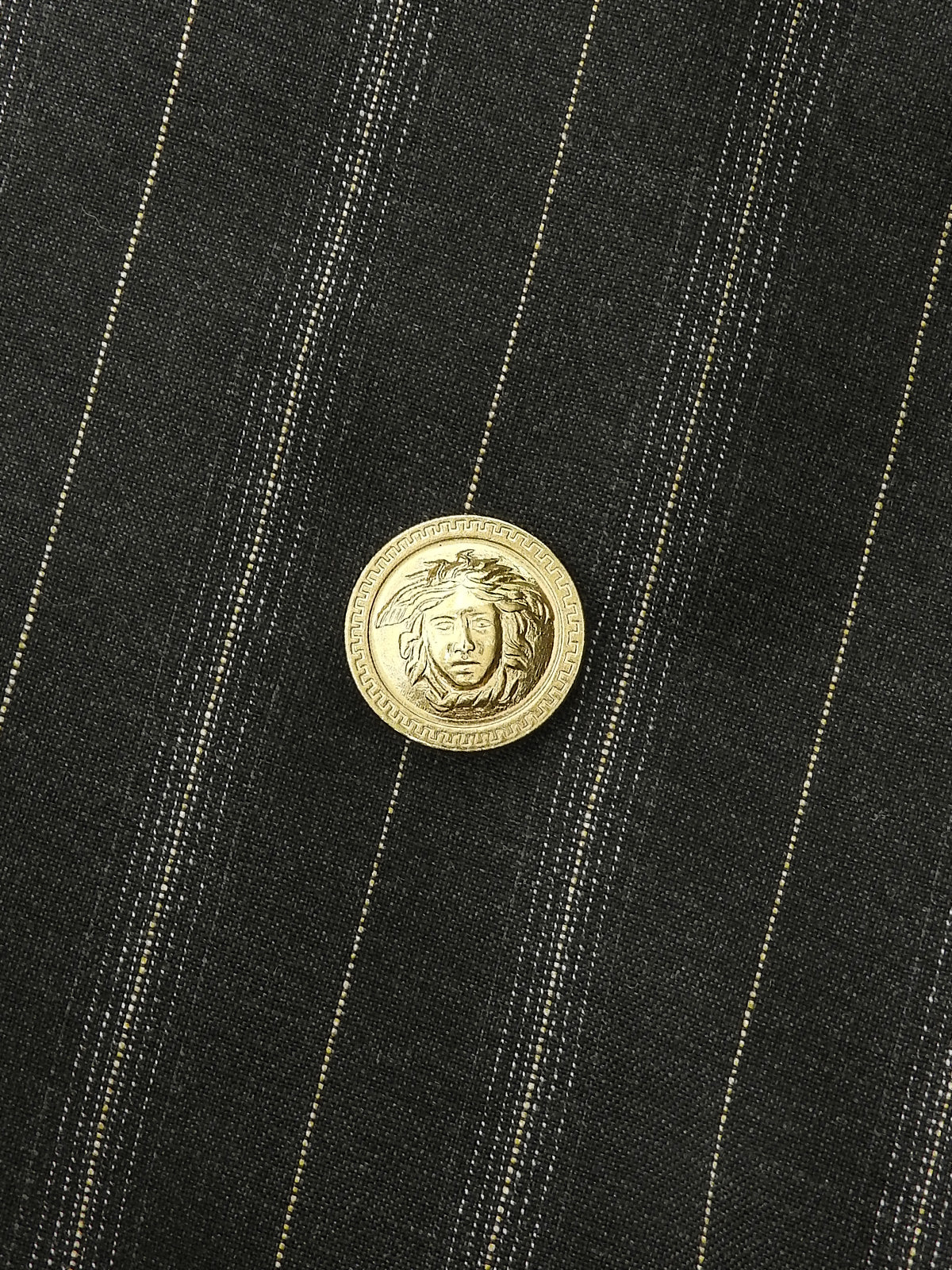 ストライプメデューサボタンダブルブレストセットアップ ダークグリーン