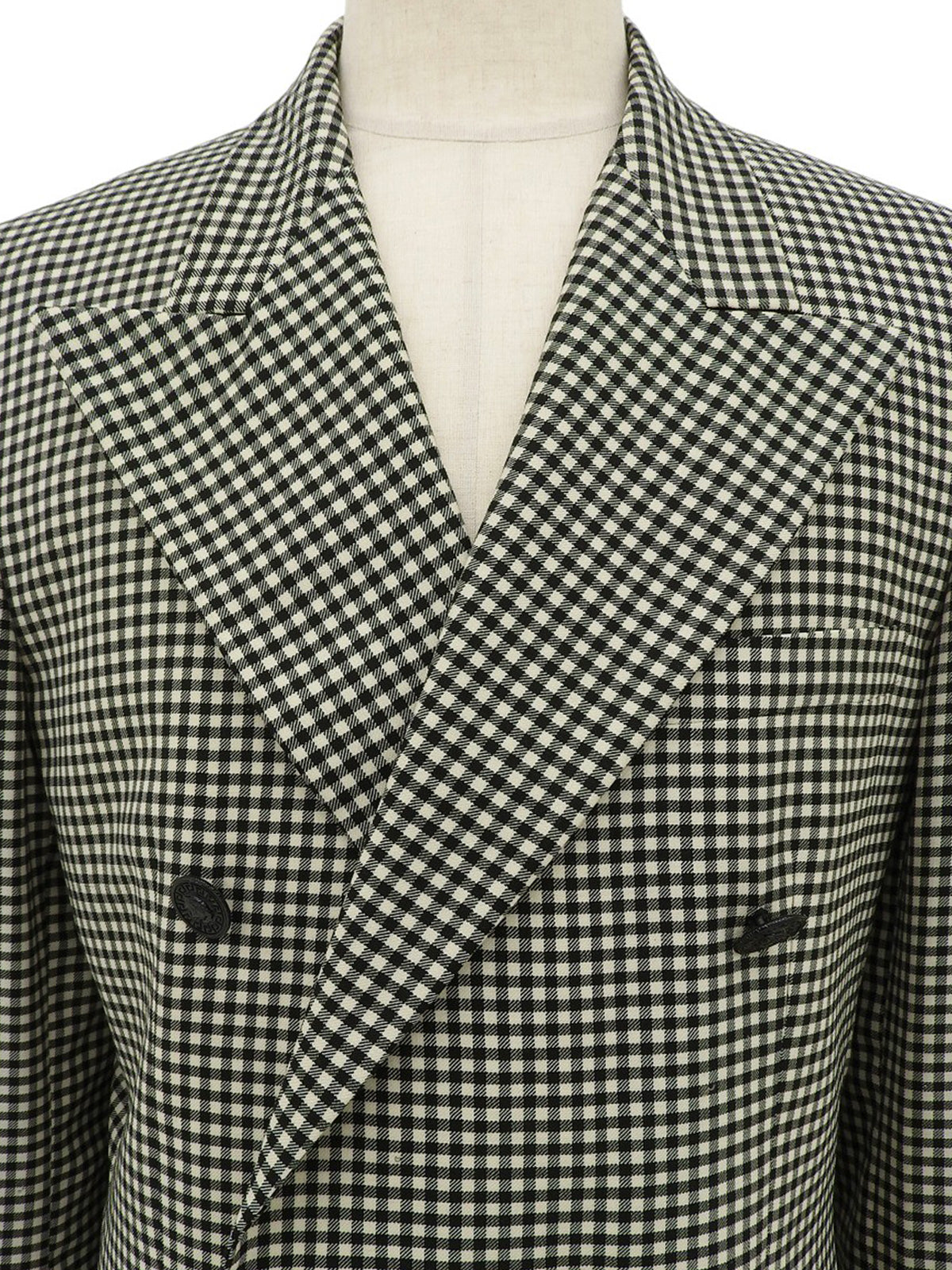 ウールチェックパターンロゴボタンジャケット ブラック/アイボリー