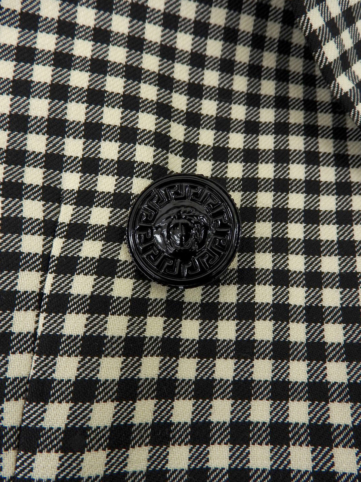 ウールチェックパターンロゴボタンジャケット ブラック/アイボリー