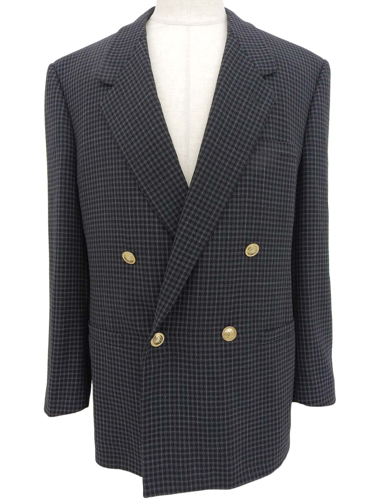 チェックパターンメデューサボタンジャケット ブラック/ホワイト