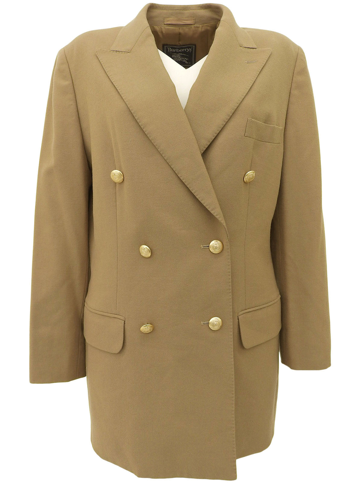 Logo button double-breasted jacket in beige
