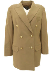 Logo button double-breasted jacket in beige