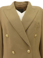 Logo button double-breasted jacket in beige