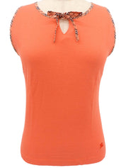 ロゴ刺繍ノースリーブトップス サーモンピンク