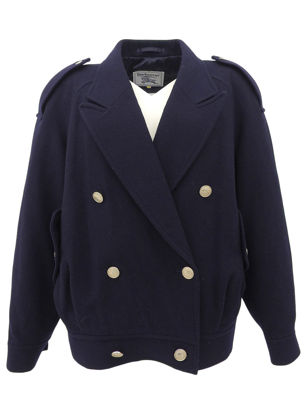 ウールロゴボタンダブルブレストショートコート ネイビー