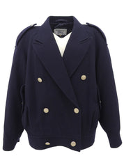 ウールロゴボタンダブルブレストショートコート ネイビー