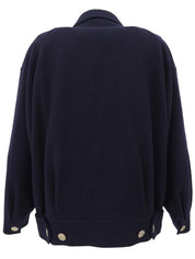 Navy wool logo button double-breasted short coat