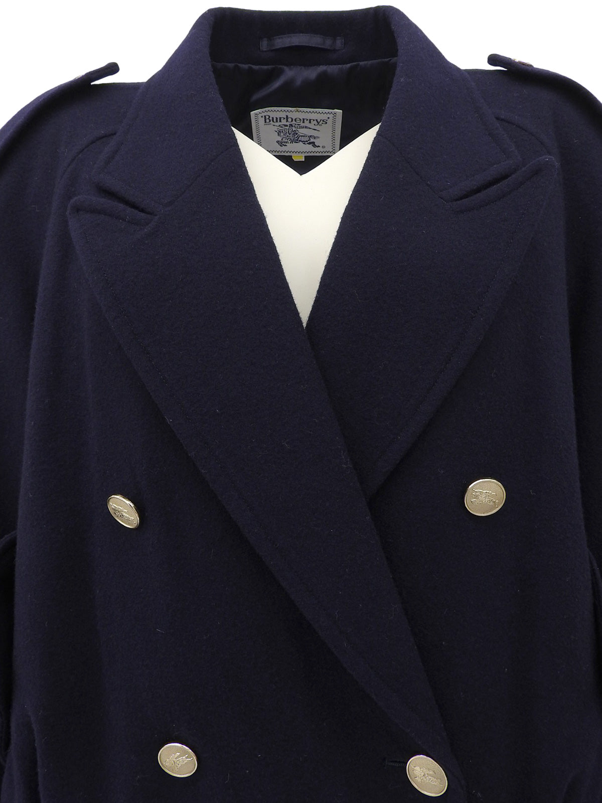 ウールロゴボタンダブルブレストショートコート ネイビー