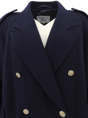 ウールロゴボタンダブルブレストショートコート ネイビー