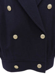 ウールロゴボタンダブルブレストショートコート ネイビー