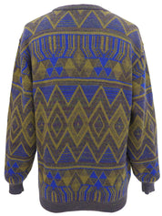 デザインパターンロゴ刺繍セーター カーキ/ブルー/マルチ