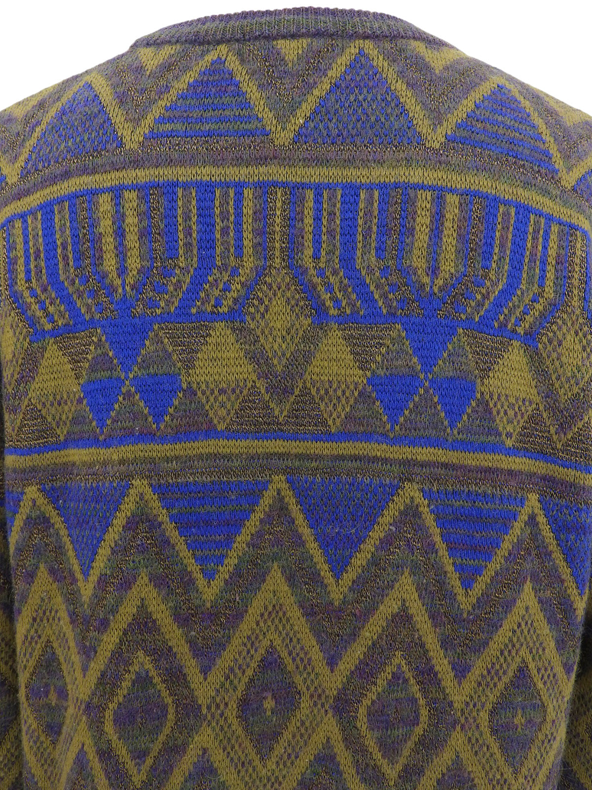 デザインパターンロゴ刺繍セーター カーキ/ブルー/マルチ