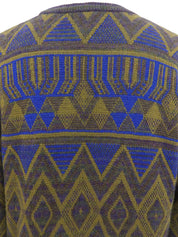 デザインパターンロゴ刺繍セーター カーキ/ブルー/マルチ