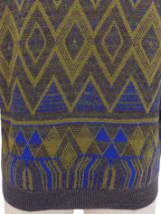 デザインパターンロゴ刺繍セーター カーキ/ブルー/マルチ