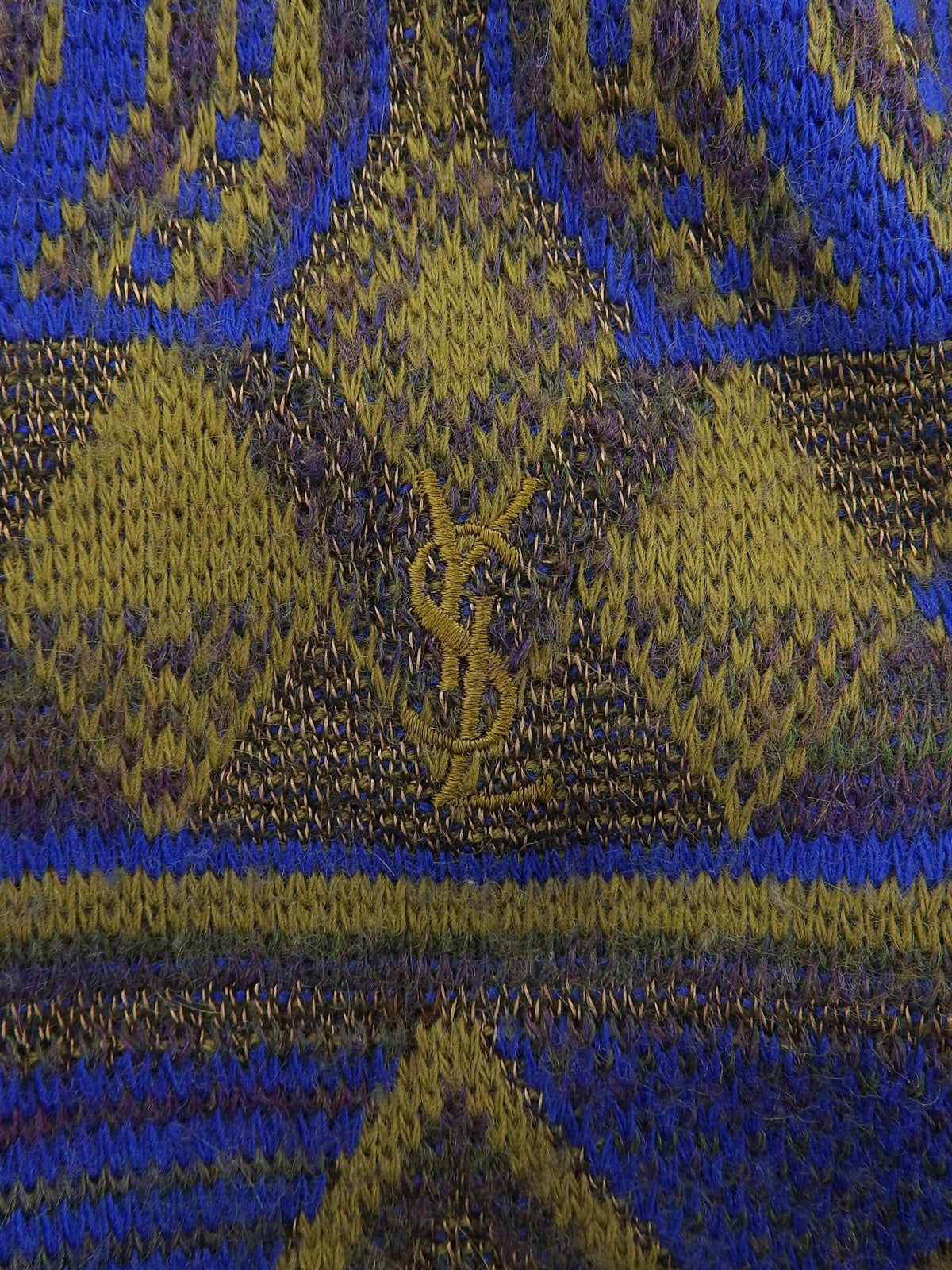 デザインパターンロゴ刺繍セーター カーキ/ブルー/マルチ