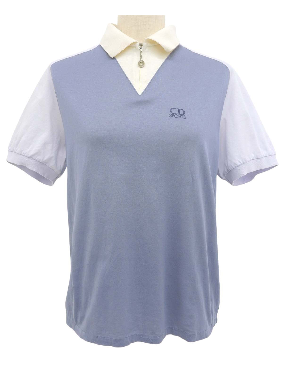 ロゴ刺繍ジップアップポロシャツ ブルー