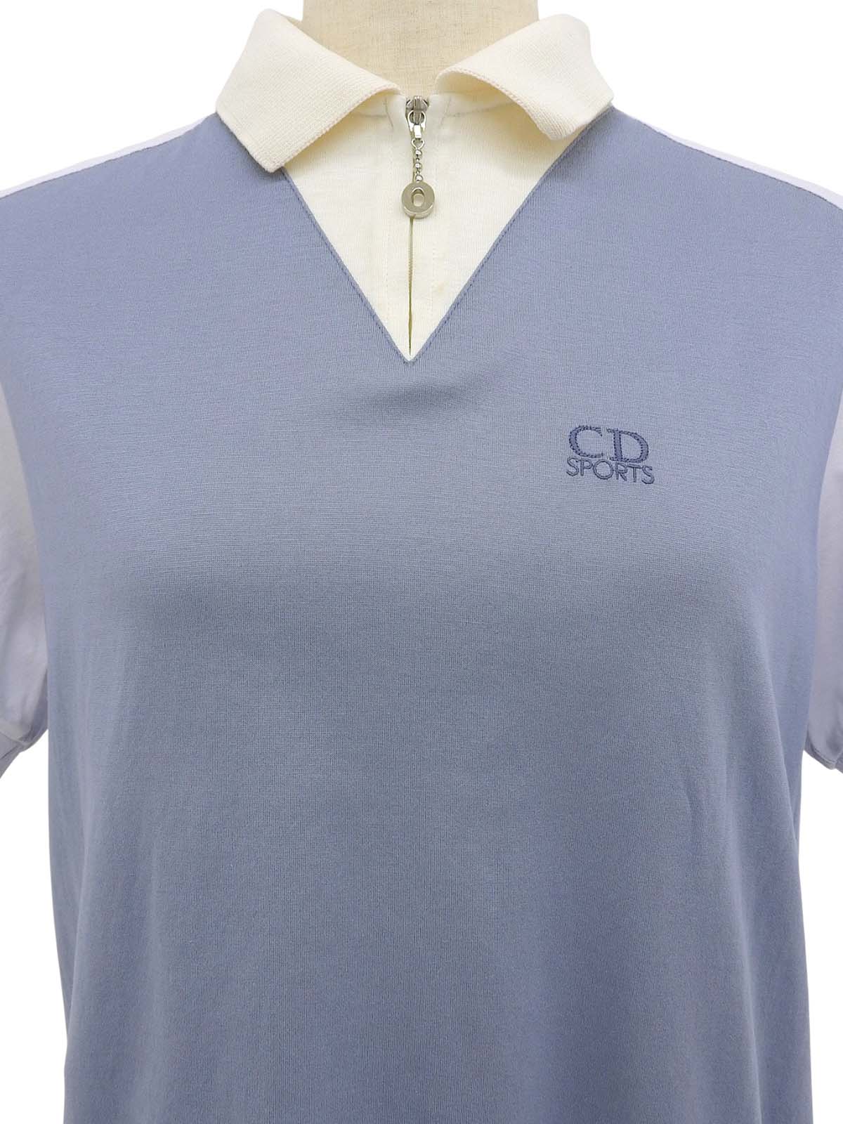 ロゴ刺繍ジップアップポロシャツ ブルー