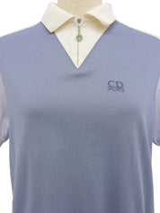 ロゴ刺繍ジップアップポロシャツ ブルー