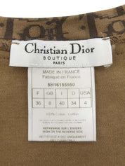 トロッターパターンベロアリボンハーフスリーブトップス ブラウン