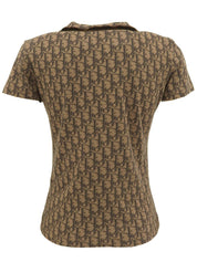 トロッターパターンベロアリボンハーフスリーブトップス ブラウン