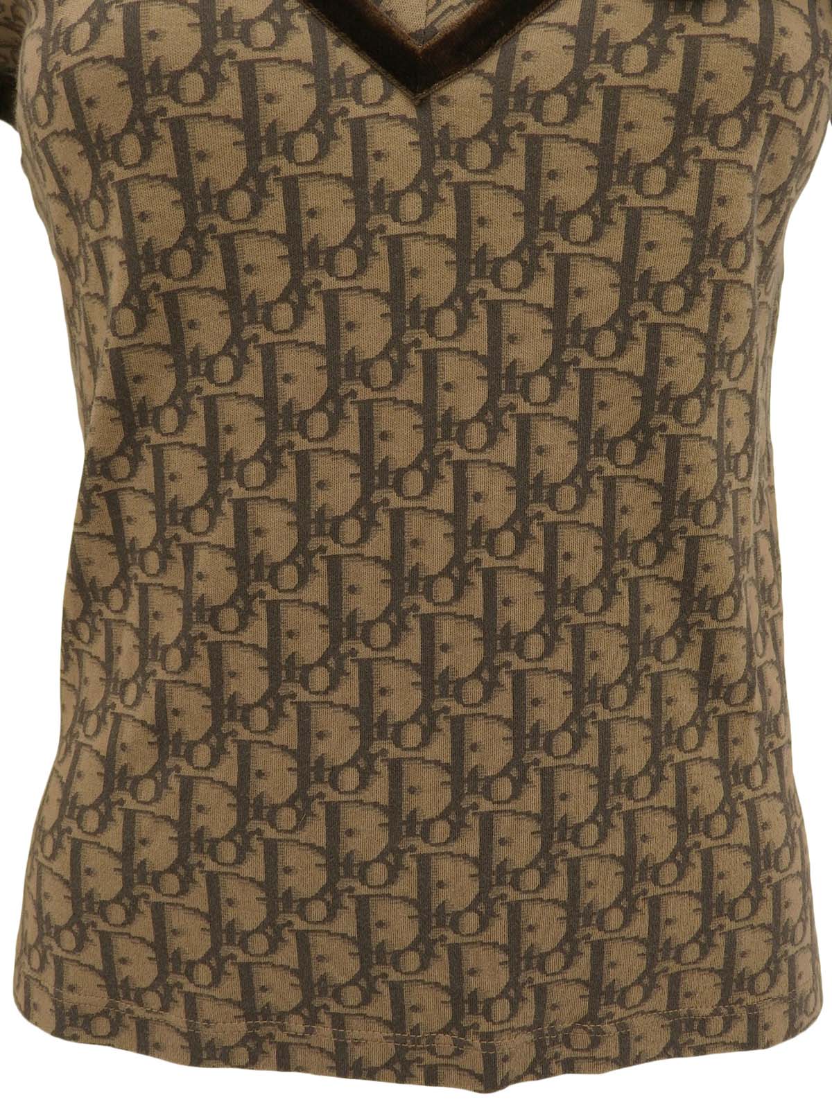 トロッターパターンベロアリボン半袖トップス ブラウン