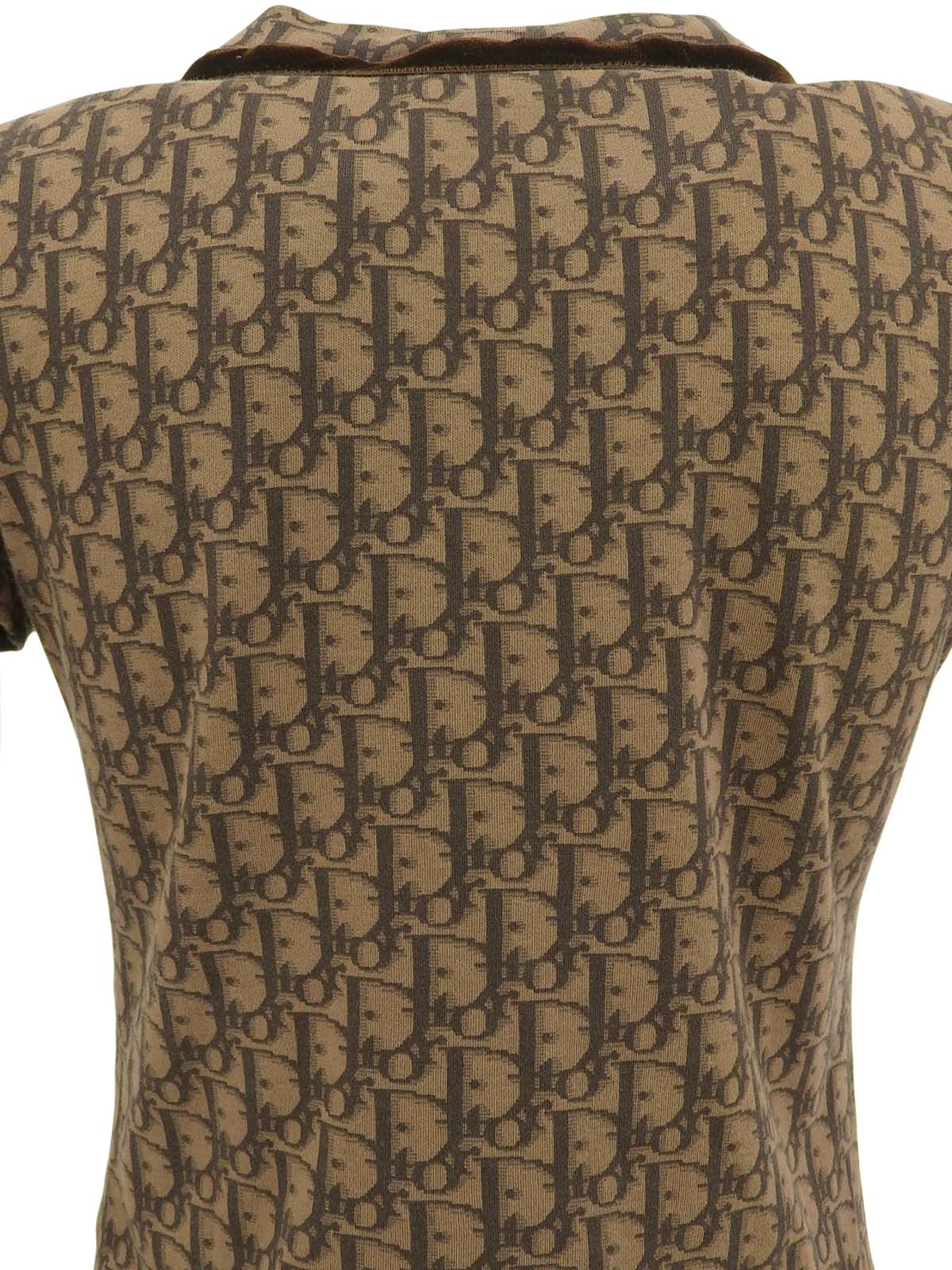 トロッターパターンベロアリボンハーフスリーブトップス ブラウン