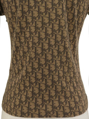 トロッターパターンベロアリボンハーフスリーブトップス ブラウン