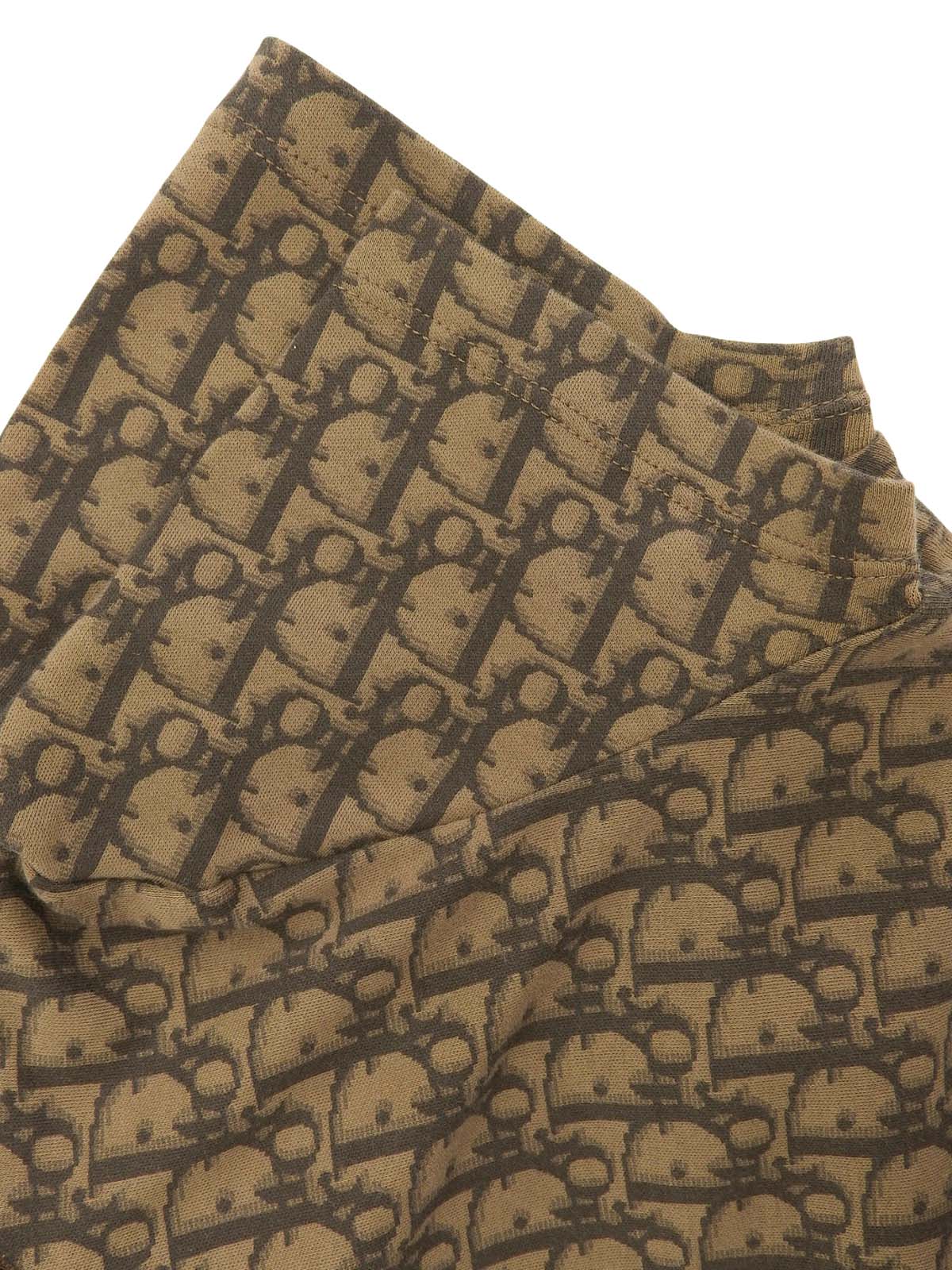 トロッターパターンベロアリボンハーフスリーブトップス ブラウン