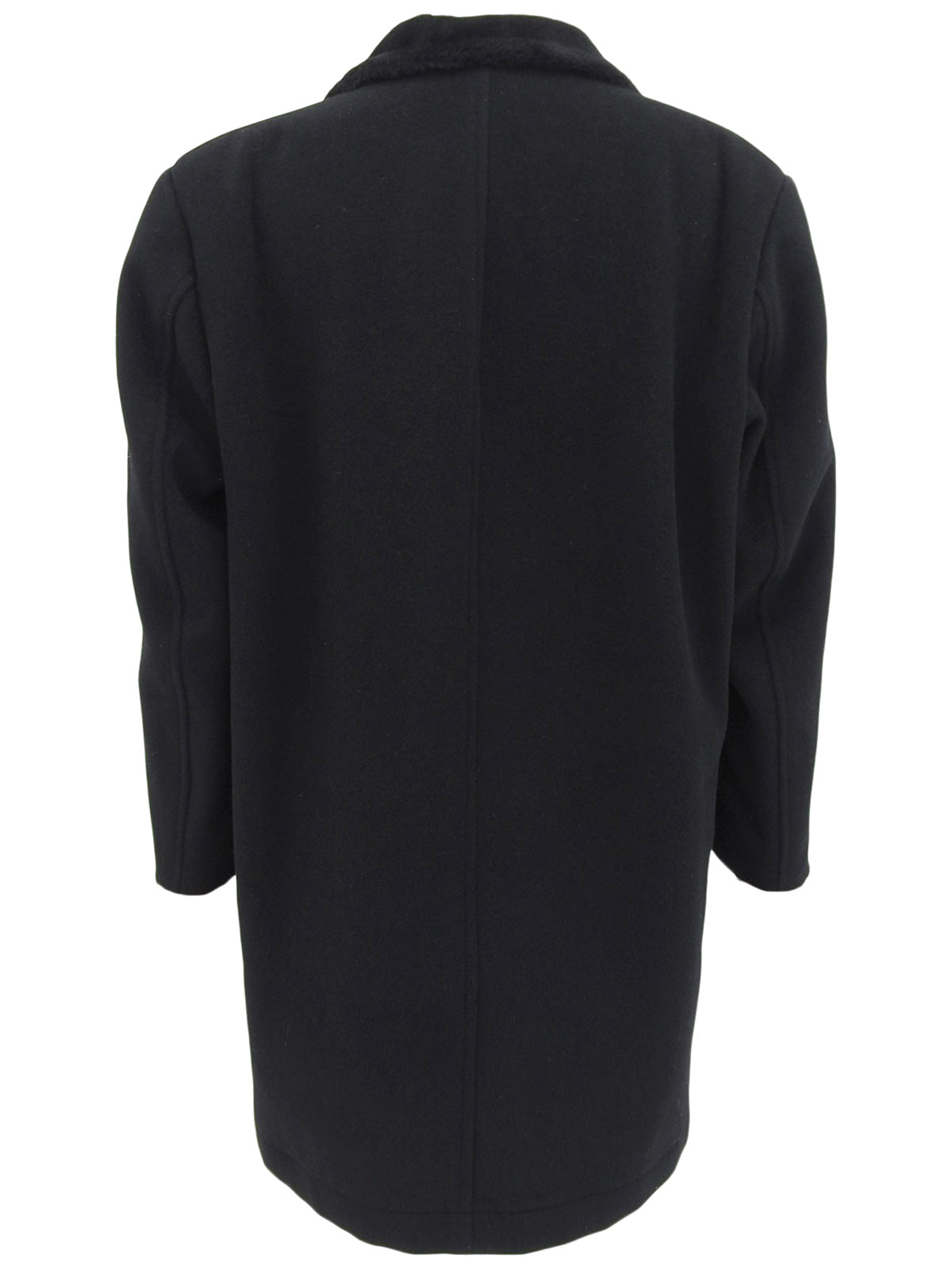 Wool fur collar coat in black