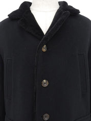 Wool fur collar coat in black