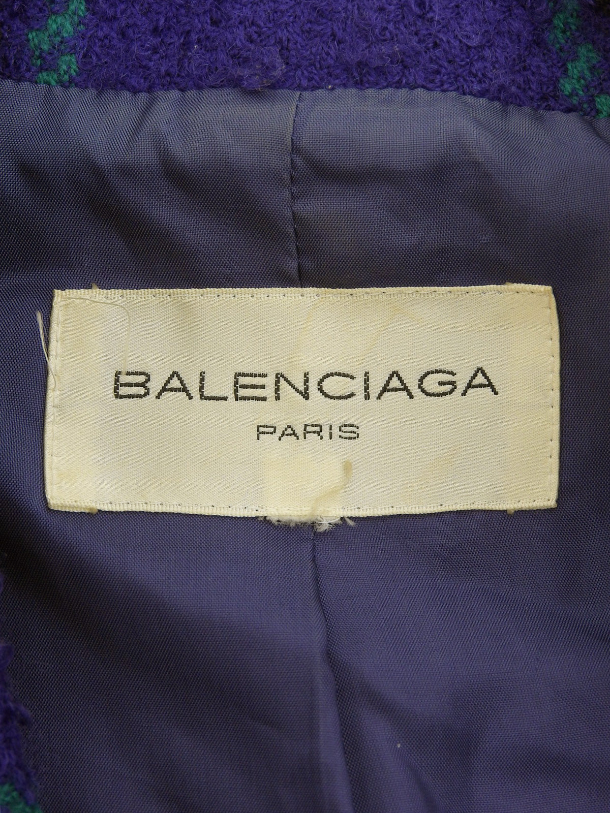 Wool check pattern logo button jacket in purple/black/green