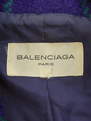 Wool check pattern logo button jacket in purple/black/green