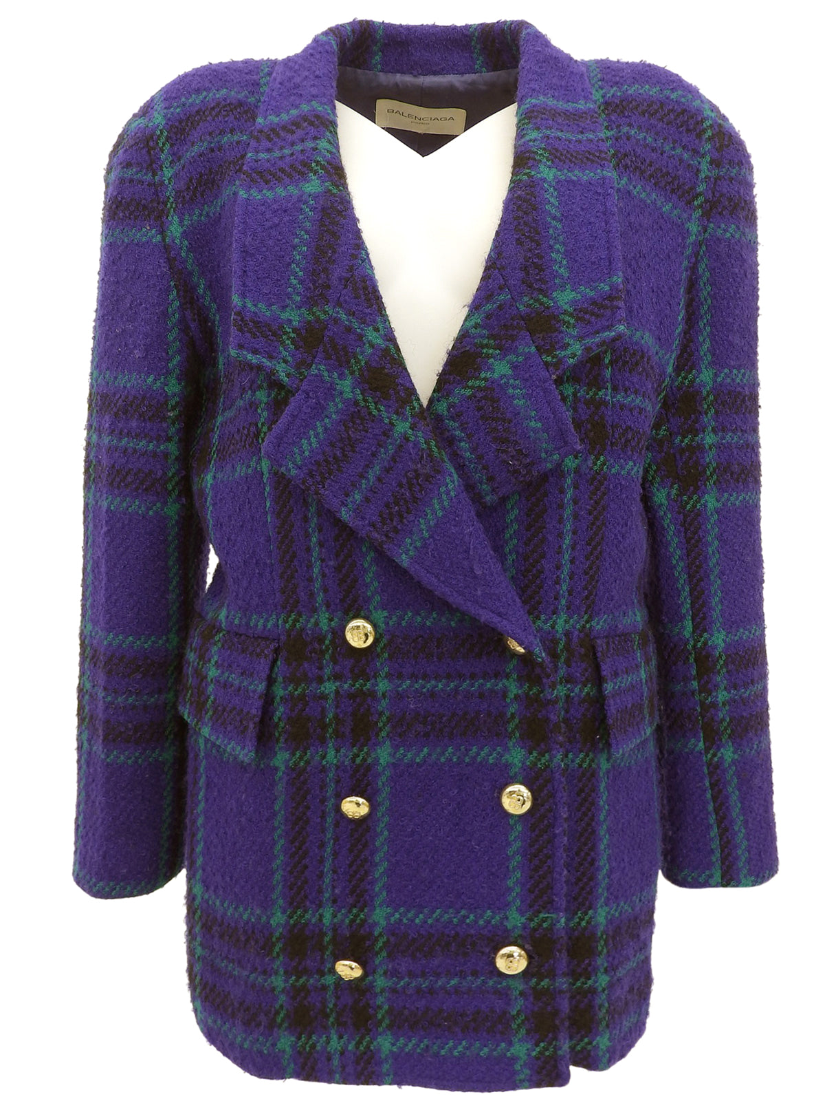 ウールチェックパターンロゴボタンジャケット パープル/ブラック/グリーン