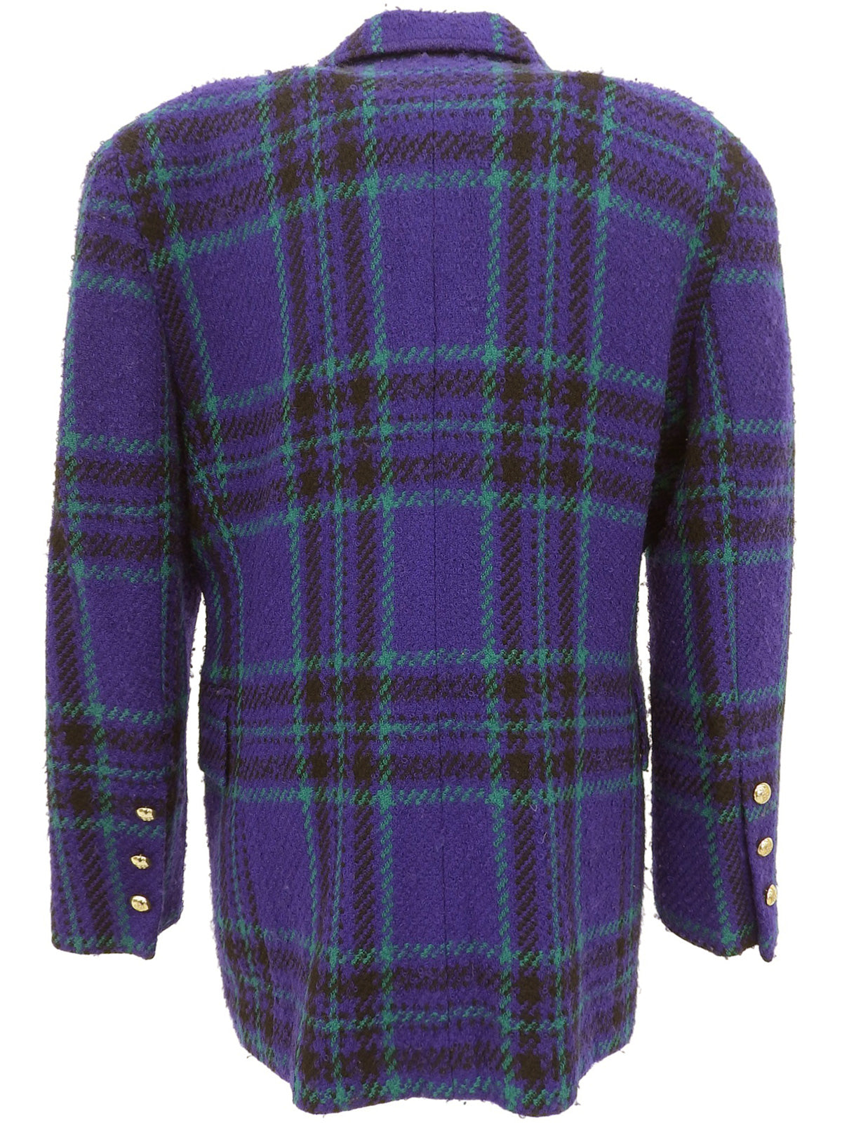 Wool check pattern logo button jacket in purple/black/green