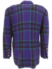 Wool check pattern logo button jacket in purple/black/green